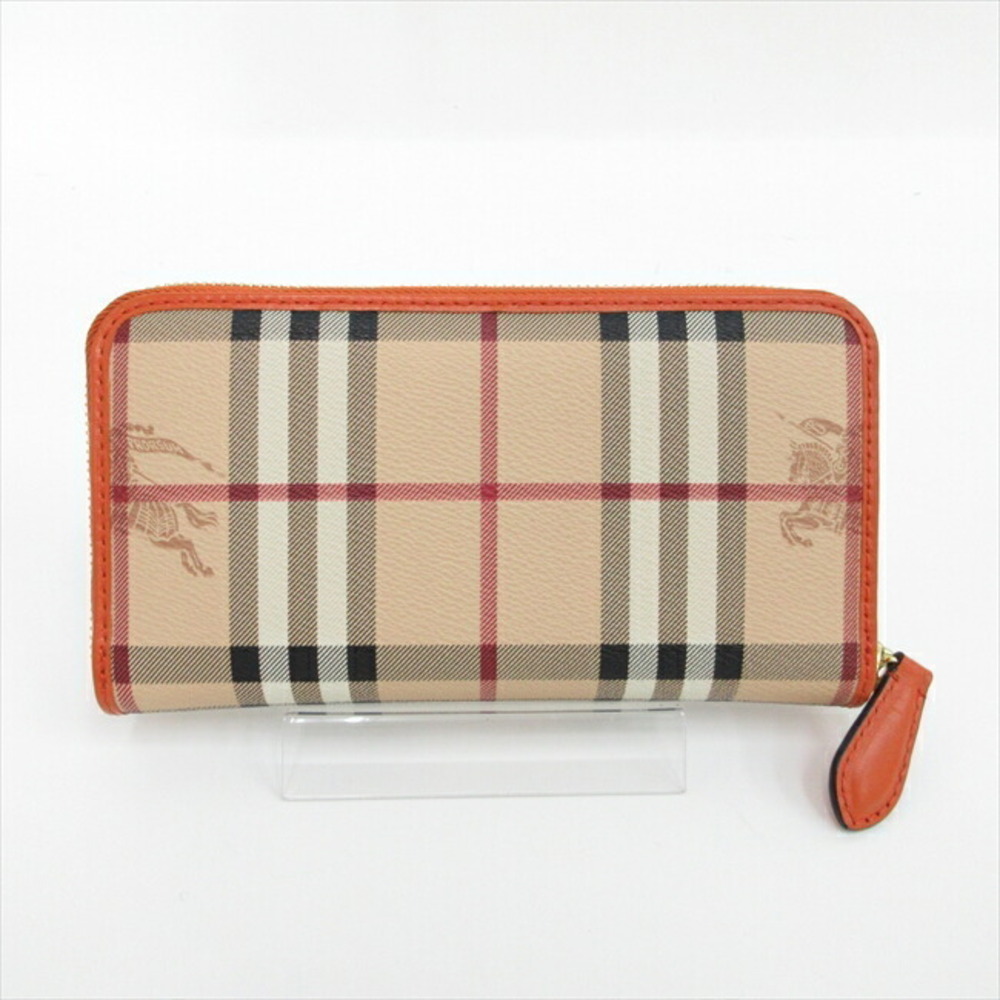 Burberry Prorsum Wallet Orange Long Round Check Zip Beige